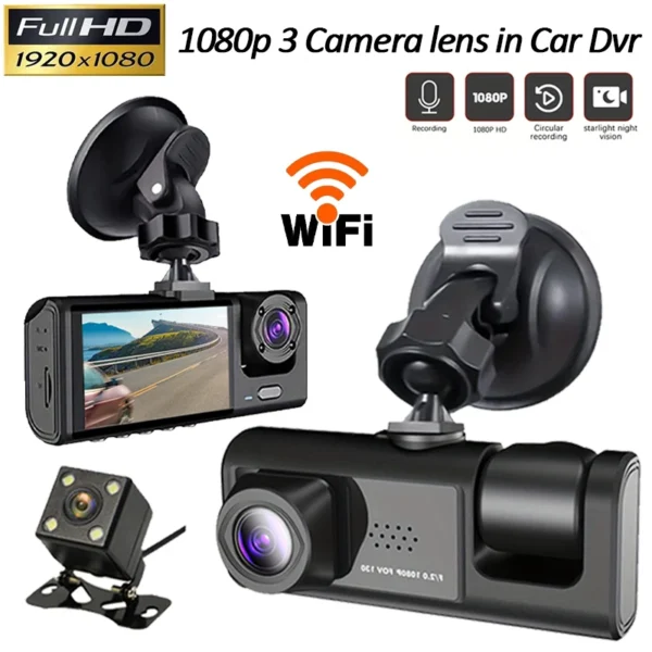 1080P 3Lens Dash Cam for Cars Dvr WIFI Camera Vehicle 2Inch Recorder Video Rear View Camera for Vehicle Black Box Car accessory