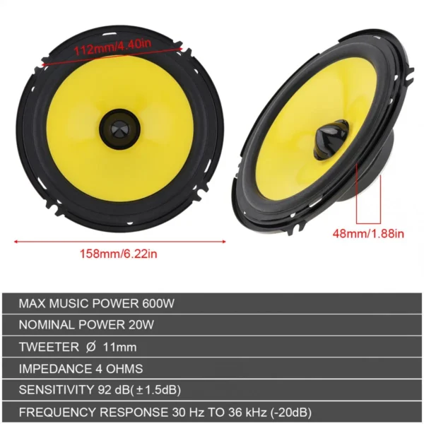 2pcs 4 / 5 / 6 Inch 600W Car Audio Speaker Universal Heavy Mid-bass Ultra-thin Modified Speaker Non-destructive Installation - Image 2