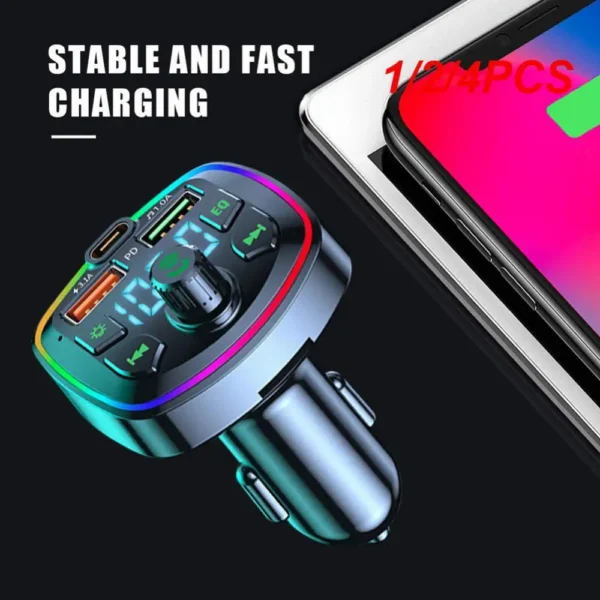 1/2/4PCS Car Charger Quick Charge 5.0 FM Transmitter USB Type C 65W Car Fast Charging For 14