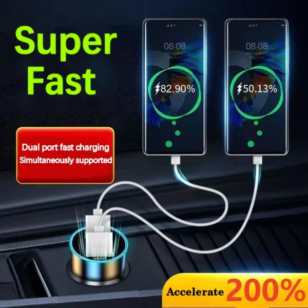 240W For Benz BMW Audi Mini Car Charger 12-24V Lighter Fast Charging CarUSB TypeC Charger For Xiaomi Samsung Huawei iPhone Power - Image 2