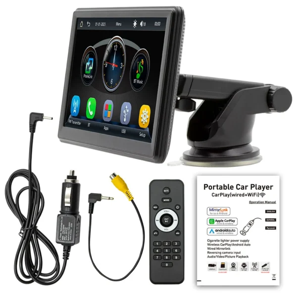 7 Inch MP5 Player Compatible For Carplay Android Auto Wireless Portable Car Stereo Touch Screen Dashboard Placement