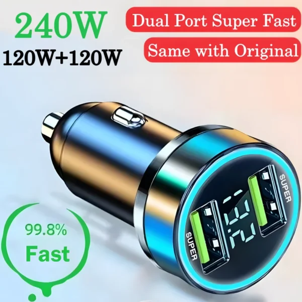 240W For Benz BMW Audi Mini Car Charger 12-24V Lighter Fast Charging CarUSB TypeC Charger For Xiaomi Samsung Huawei iPhone Power