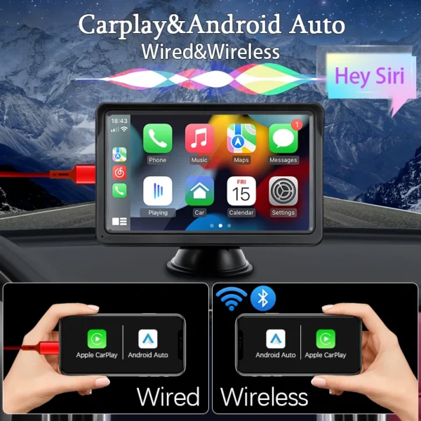 Hippcron CarPlay Android Auto Car Radio Multimedia Video Player 7inch Portable Touch Screen With USB AUX For Rear View Camera - Image 2