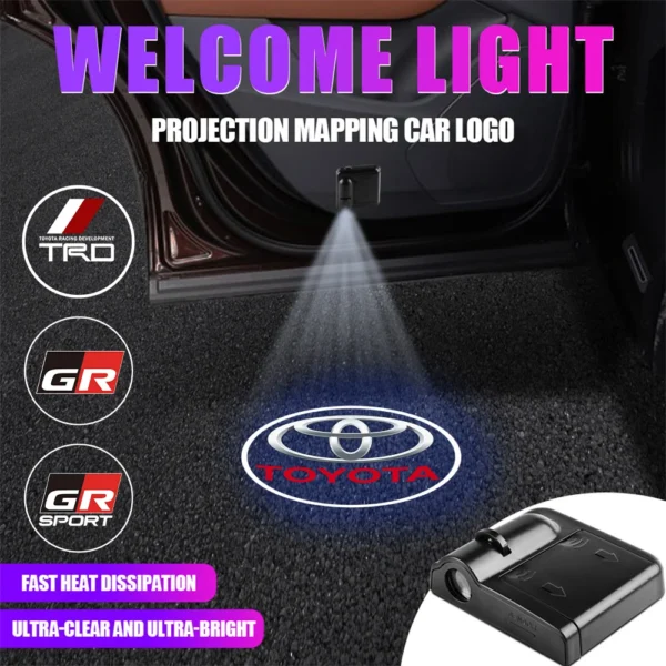 1Pcs Car Door Wireless Laser Projector HD Welcome Light For Toyota Fortuner Chr Aqua Prius Yaris Trd Corolla Camry Rav4 GR Sport