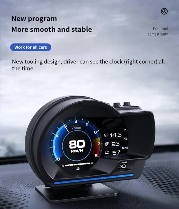 Newest A501 OBD2 Car Head Up Display HUD Smart Car Water&Oil temp Turbo RPM Gauge Digital Odometer Security Alarm Auto Meter