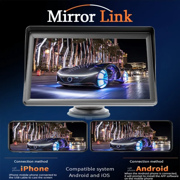 Hippcron CarPlay Android Auto Car Radio Multimedia Video Player 7inch Portable Touch Screen With USB AUX For Rear View Camera - Image 3
