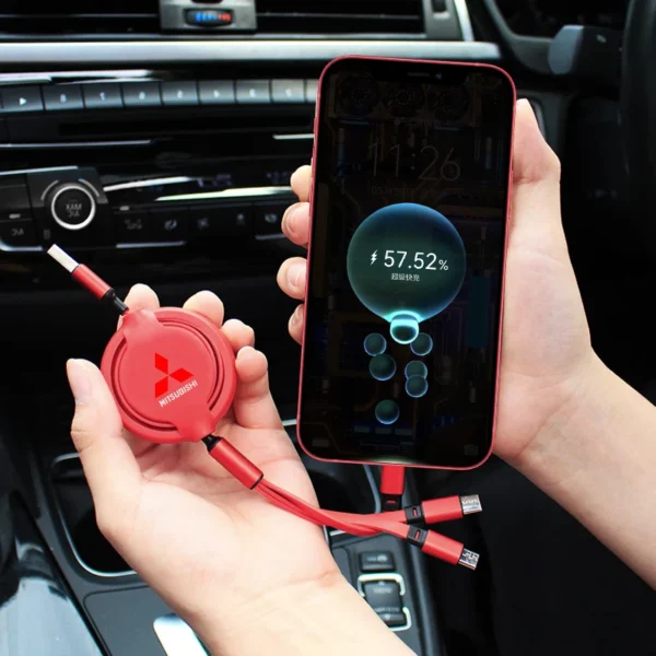 New Car Mounted Telescopic Three In One Mobile Phone Charger For Mitsubishi Pajero Asx Lancer Outlander 3 l200 Car Accessories