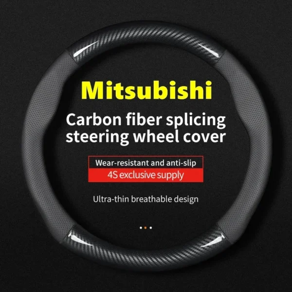 For Mitsubishi Steering Wheel Cover Genuine Leather Carbon Fit ASX Attrage Colt L200 Mirage G4 Pajero Xpander Lancer Outlander